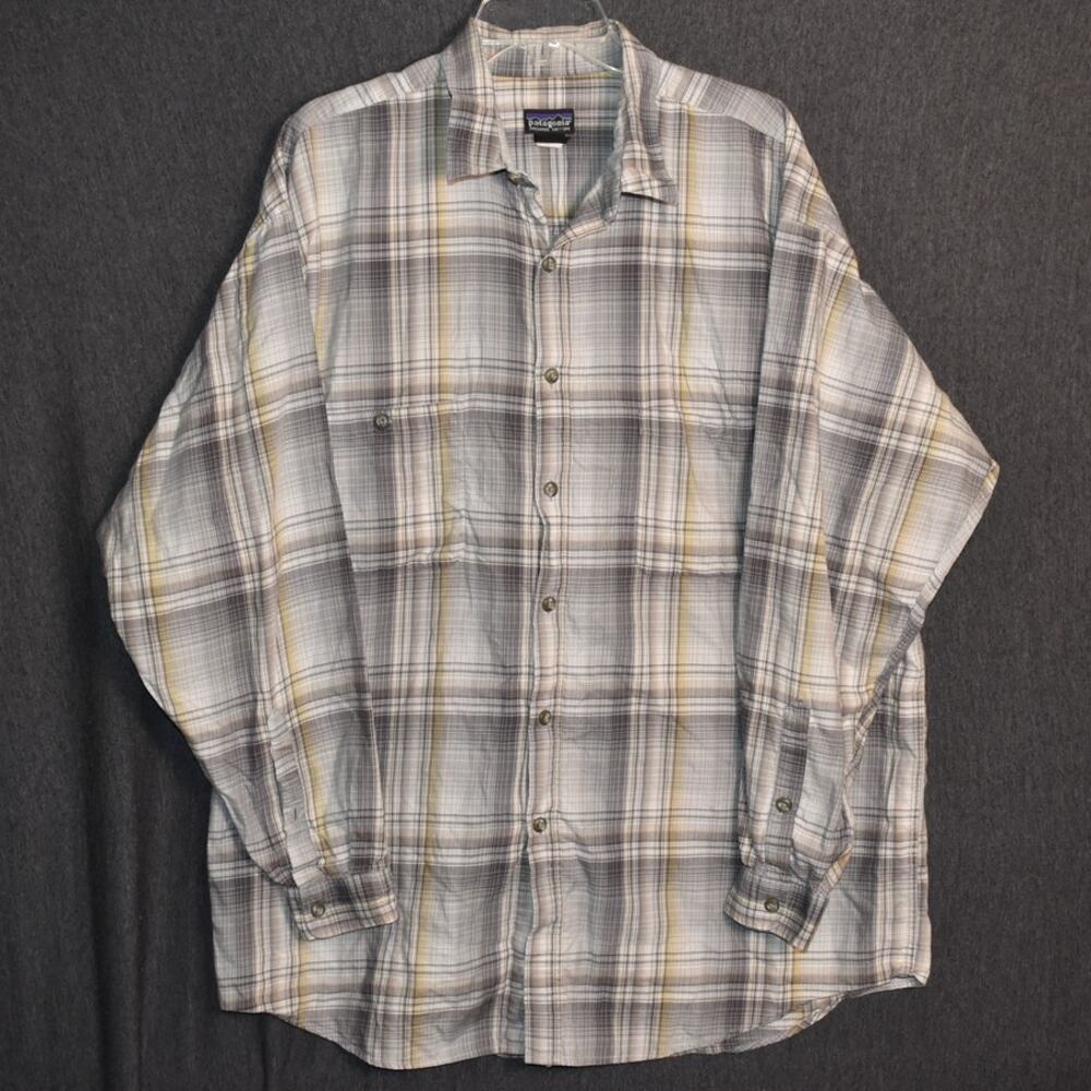 Patagonia Men's XXL Button Up Long Sleeve Organic Cotton Plaid Shirt Outdoor